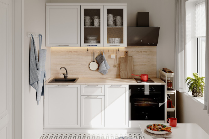 Изображение товара Модульный кухонный гарнитур Глория 2,0 м белый со стеклом 160х214х60 см