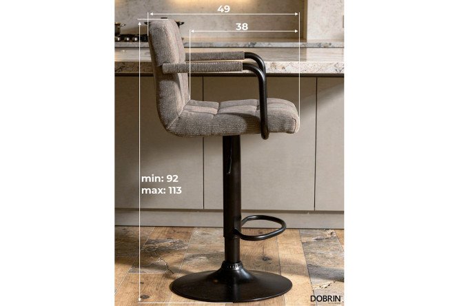 Барный стул DOBRIN Kruger Arm Black с подлокотниками 51х92х49 см, цвет обивки какао, ножек чёрный