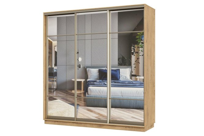 Изображение товара Шкаф-купе 3-дверный Практик 210х220х45 см, бунратти, цвет профиля - шампань