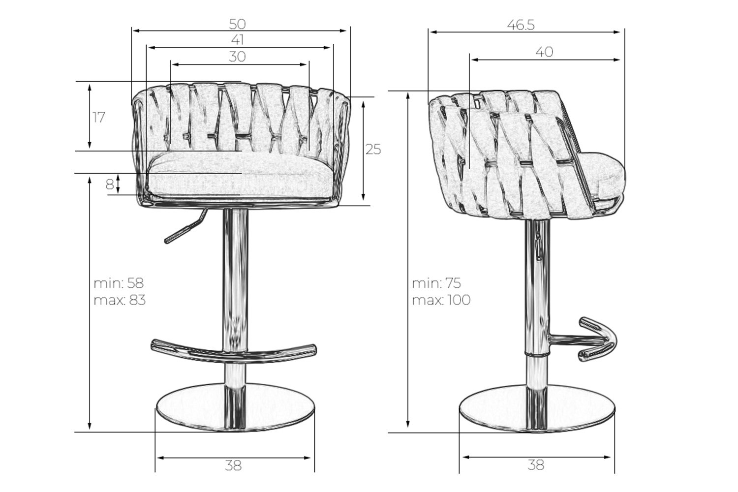 чертеж барного стула из металла с размерами