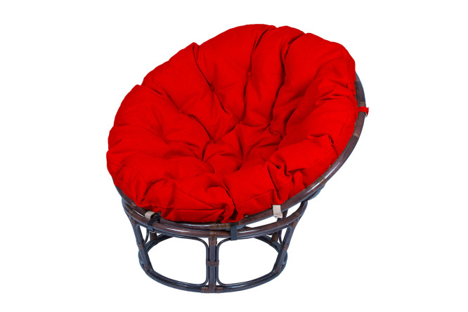 Изображение товара Кресло Папасан с тёмно-коричневым каркасом и красными элементами