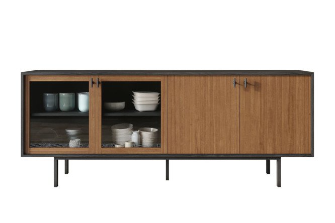 Изображение товара Комод Emerson с 4 дверками коричневый и черный современный дизайн