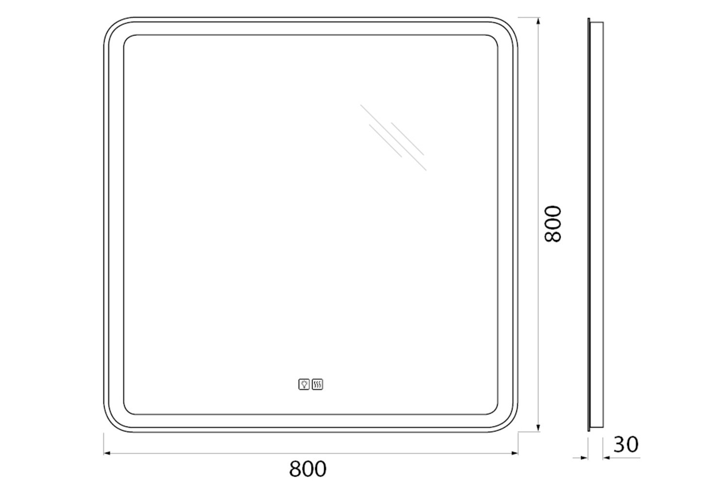 Зеркало с подсветкой BELBAGNO SPC-MAR-800-800-LED-TCH-WARM с подогревом 80х80 см