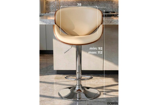 Стул барный DOBRIN Karter 52х92х45 см, цвет обивки кремовый, сидушки коричневый