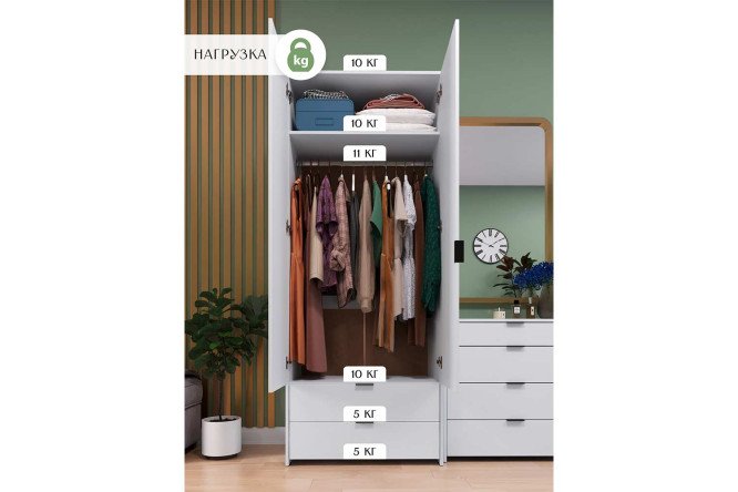 Шкаф 2-дверный с ящиками Клэрити 80х200х45.4 см