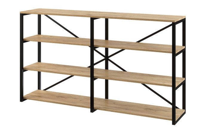 Изображение товара Стеллаж Лофт металлический с ЛДСП 160х90х35,5 см чёрный муар дуб табачный