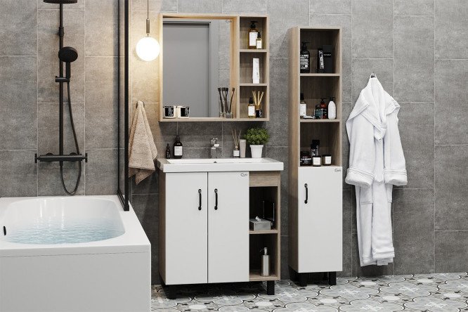 Изображение товара Ванный гарнитур Тимбер цвет каркаса дуб сонома, фасада белый