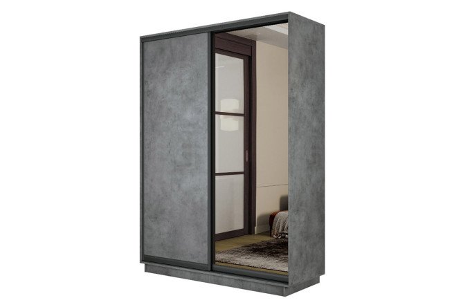 Изображение товара Шкаф купе Slide-2 v2 160х220х60 см бетон чёрный профиль с зеркалом