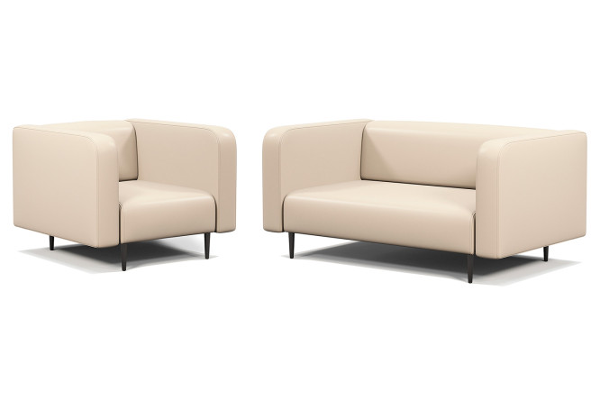 Изображение товара Диван и кресло Акцент из экокожи бежевый комплект мебели