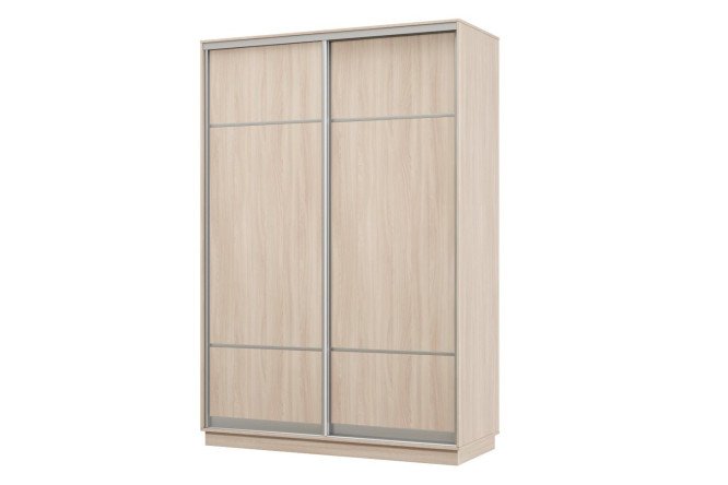 Изображение товара Двухдверный шкаф-купе Практик 120x220 см с ясень шимо и серебряным профилем