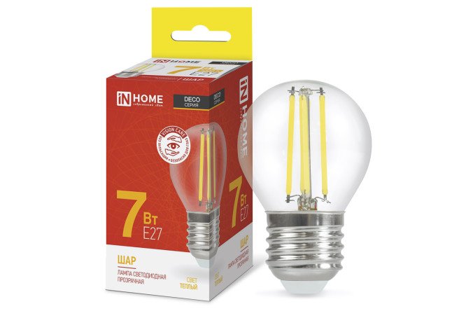Изображение товара Лампа светодиодная IN HOME Deco LED-ШАР-deco E27, 7W, Шар, 3000 К, Тёплый