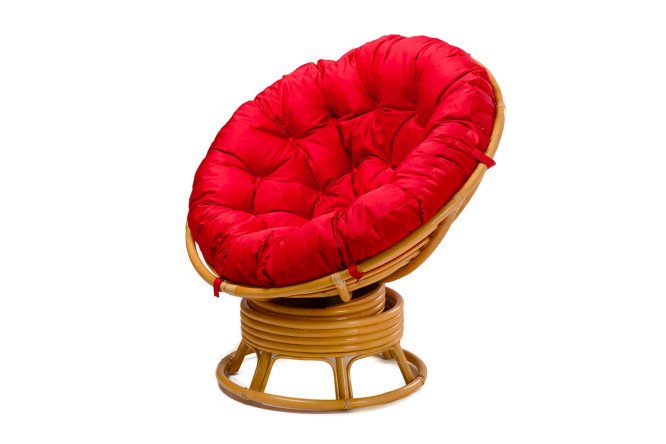 Изображение товара Кресло Папасан вращающееся цвет каркаса мёд, мягких элементов красный