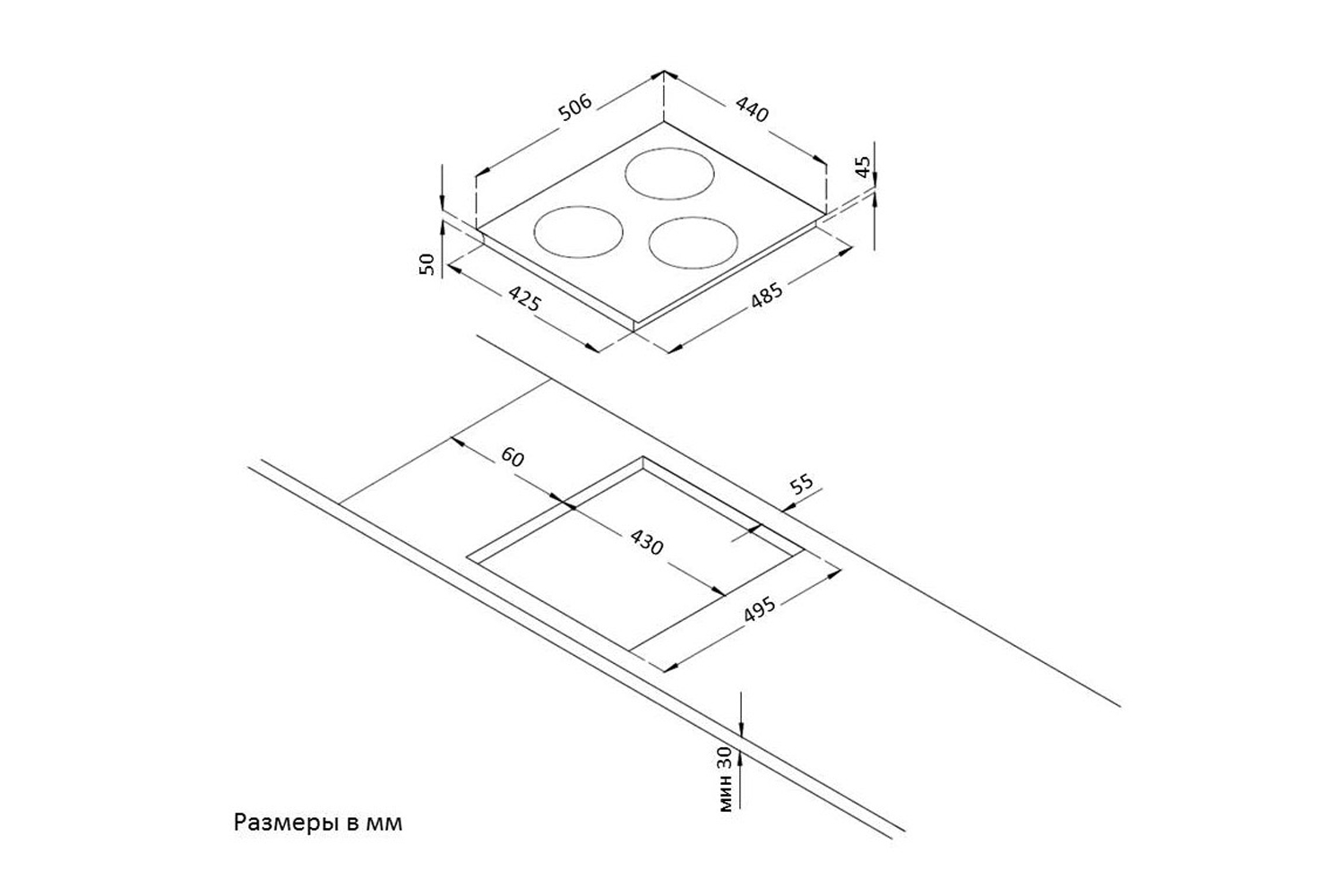 размеры варочных панелей электрических встраиваемых для кухни