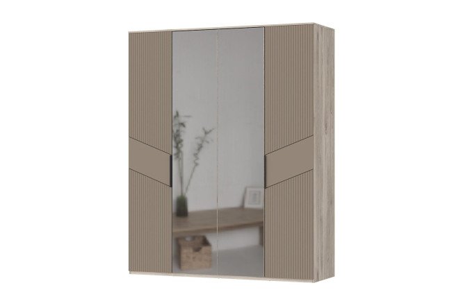 Изображение товара Шкаф 4-дверный Астория 184,6х230,6х59,9 см, дуб кастелло серый, светло-коричневый, с одним зеркалом