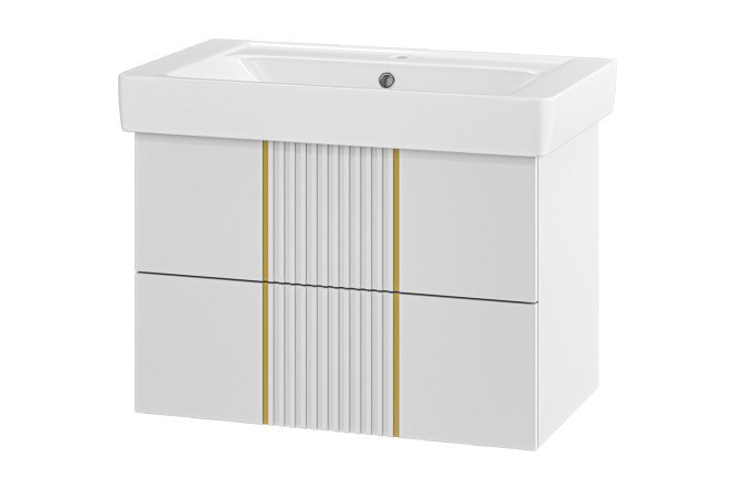 Изображение товара Тумба подвесная Vega 80 VEG-09080-0102Я с 2 ящиками 80 см, цвет каркаса белый, фасада белый, золотой