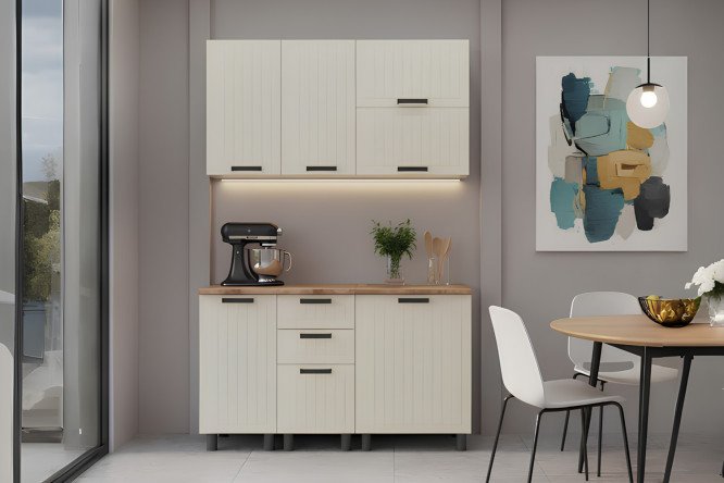 Изображение товара Модульная кухня Орхидея 140x240x60 см белый крем стильная и практичная кухня