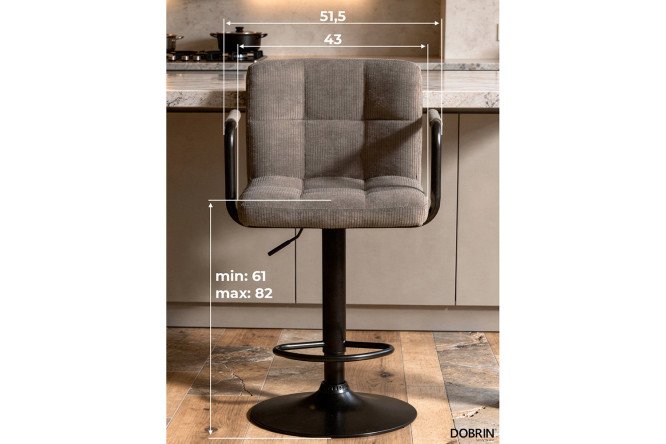Барный стул DOBRIN Kruger Arm Black с подлокотниками 51х92х49 см, цвет обивки какао, ножек чёрный