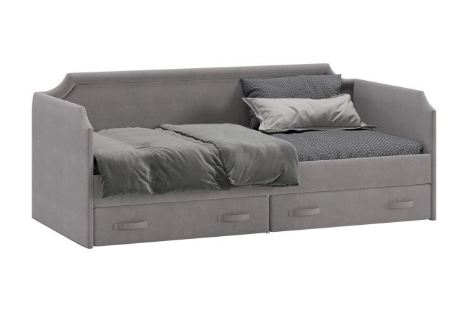 Изображение товара Кровать Кантри с мягкой обивкой и ящиками 90х200 см цвет мокко светлый