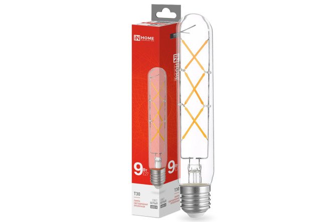 Изображение товара Лампа светодиодная IN HOME Deco LED-T30-deco E27, 9W, Цилиндр, 4000 К, Естественный