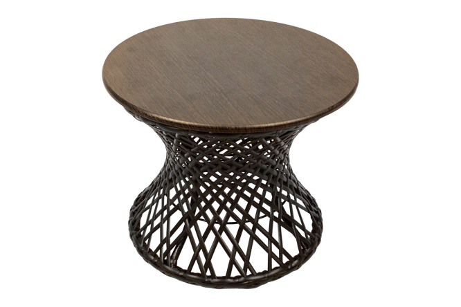 Изображение товара Стол Бонго мини 40 см компактный столик из МДФ на стальном основании с искусственным ротангом