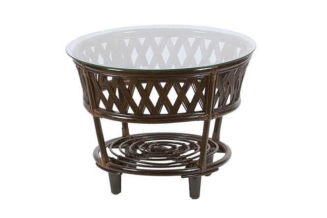 Изображение товара Стол Черчилль с стеклянной столешницей и основанием из натурртаного ротанга