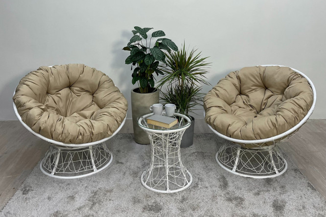 Изображение товара Набор садовой мебели Папасан Плюс цвет белый, бежевый