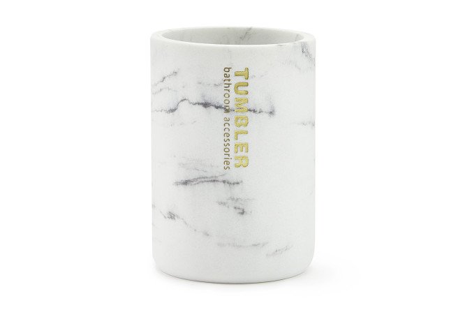 Изображение товара Стакан для зубных щёток Scandica 7.5х11x7.5 см из полирезина белый мрамор