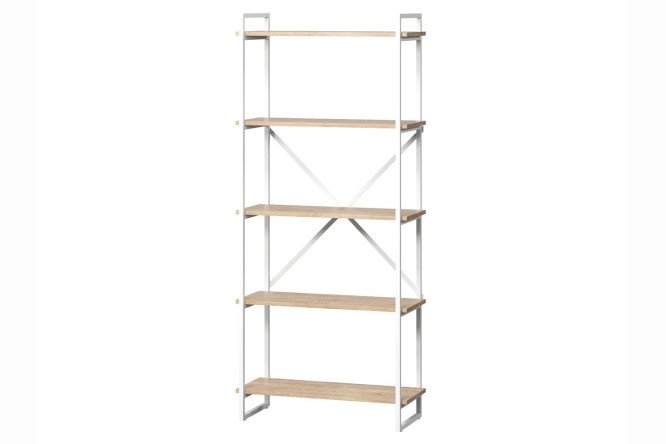 Изображение товара Стеллаж Роквуд 80x182x34 см сталь ЛДСП белый дуб сонома современный дизайн