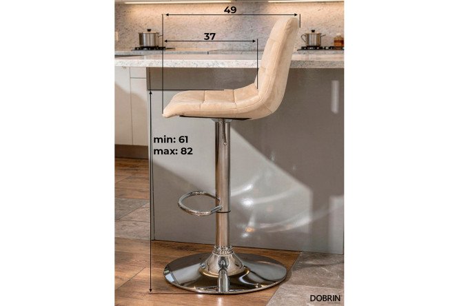 Стул барный DOBRIN Tailor 47х92х49 см, цвет обивки бежевый, ножек хром