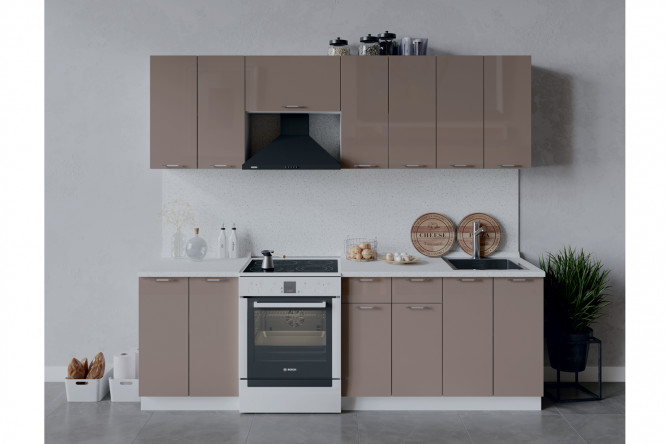 Изображение товара Кухонный гарнитур Весна 240х213.2 см, белый и кофе с молоком