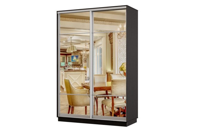 Изображение товара Шкаф-купе 2-дверный Практик 100х240 см, венге, профиль серебро, с двумя зеркалами