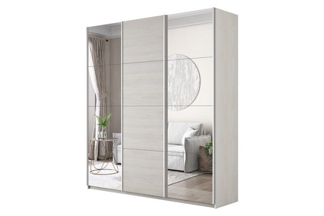 Изображение товара Трехдверный шкаф-купе Cors-2 210x230x57 см ясень анкор светлый с зеркалами