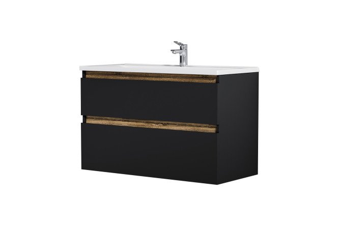 Изображение товара База под раковину AM.PM X-Joy подвесная 97 см черный матовый темный дуб