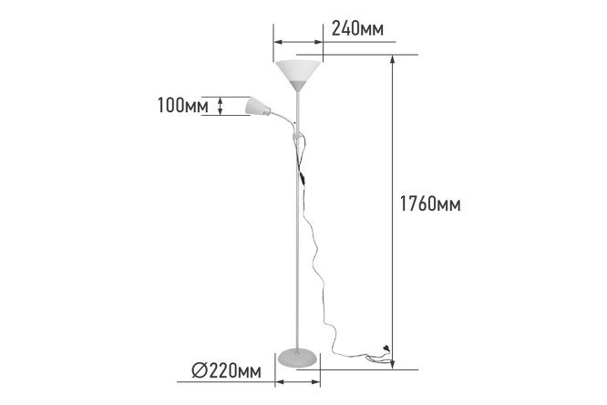 Светильник напольный IN HOME ТНО 02-Е27+Е14С 22x180x24 см, E27