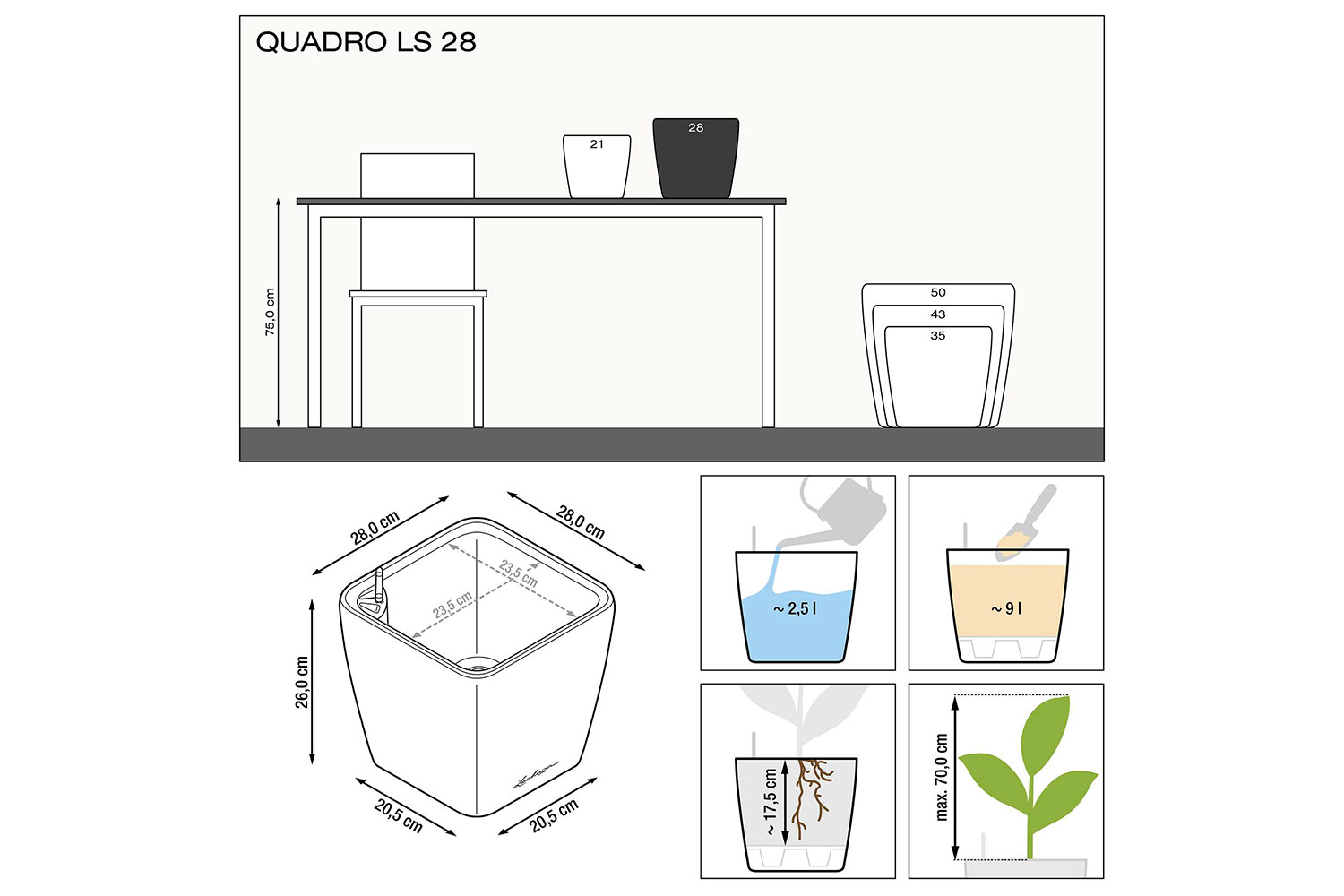 фото Кашпо с системой автополива quadro ls lechuza