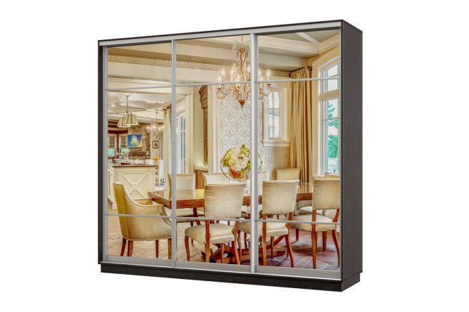 Изображение товара Шкаф-купе 3-дверный Практик 36 210x240x60 см, венге, профиль серебро, с тремя зеркалами