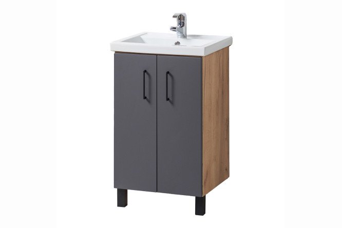 Изображение товара Тумба напольная АКВАЛЬ Лофт 47 см, цвет каркаса дуб крафт золотой, фасада серый