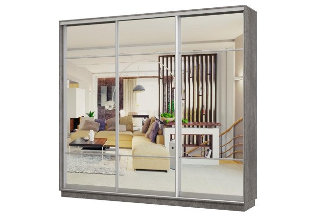 Изображение товара Шкаф-купе 3-дверный Практик 240х220х45 см бетон серебро зеркало