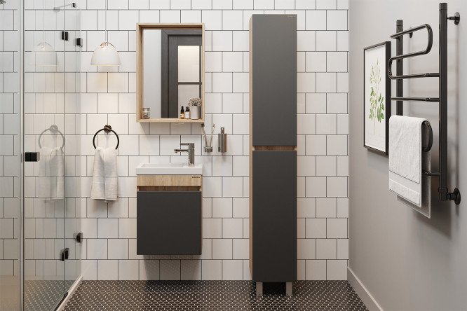 Изображение товара Ванный гарнитур  Милтон 45 подвесной, серый, дуб сонома