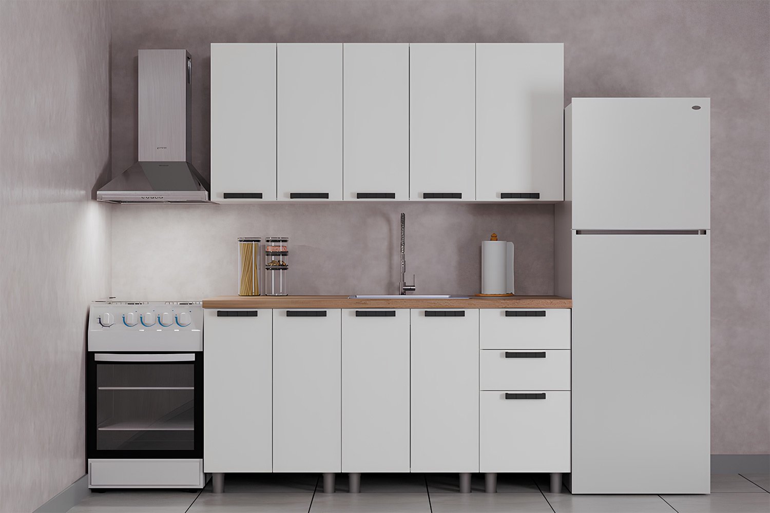 Модульная кухня Лаванда 160х240х60 см, цвет каркаса белый, фасада молочный