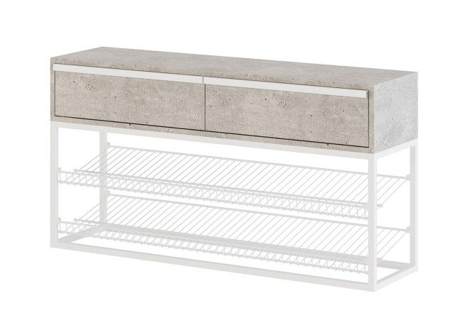 Изображение товара Тумба под обувь с полками и ящиками LTO 115х80х30 см белый муар и метрополитан грей