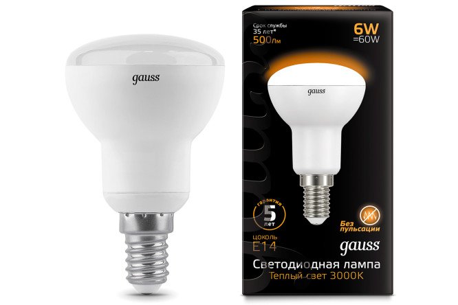 Изображение товара Лампа светодиодная Gauss Black E14, 6W, Рефлектор, 3000 К, Тёплый