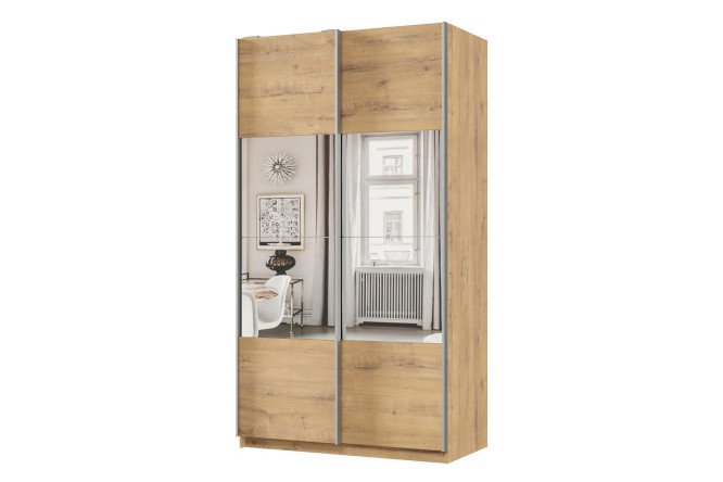Изображение товара Шкаф-купе 2-дверный Практик 120x220x60 см, бунратти, профиль серебро, с зеркальными вставками