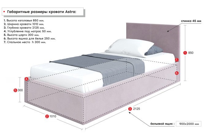 Кровать с подъёмным механизмом Астра цвет пыльно-розовый 160х200 см