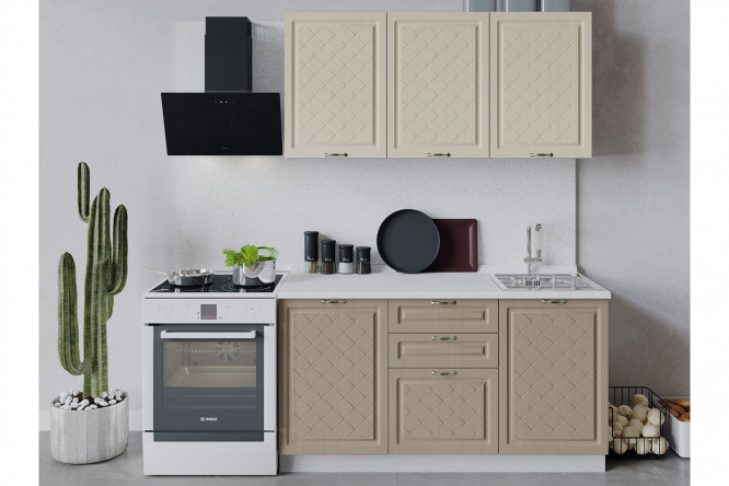 Изображение товара Кухонный гарнитур Бьянка 150x213,2x47,8 см белый дуб ваниль кофе