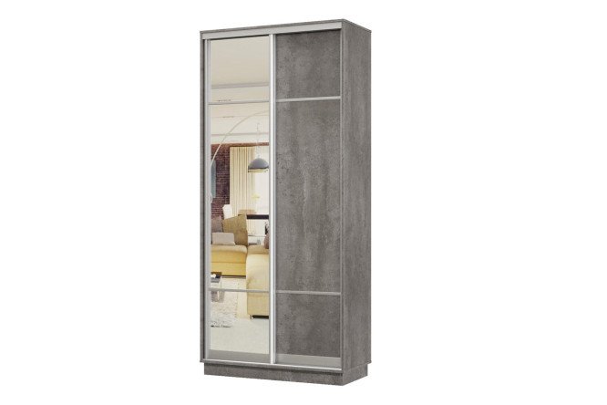 Изображение товара Шкаф-купе 2-дверный Практик мини 100х240х45 см, бетон, цвет профиля - серебро