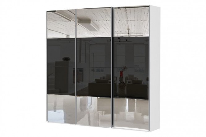 Изображение товара Шкаф-купе 3-дверный Comet 240х240 см белый снег с черным стеклом и зеркалом
