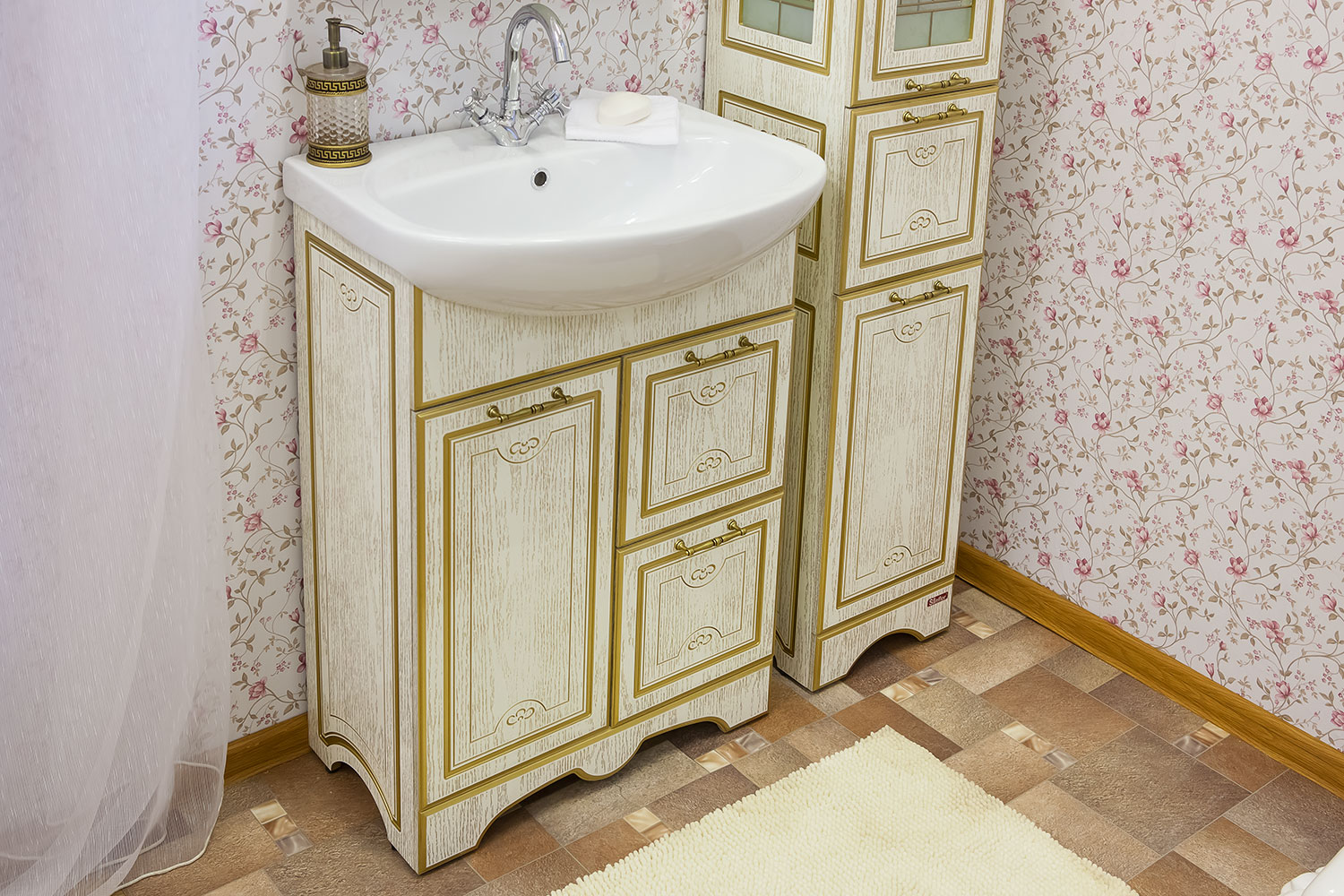 Мебель в ванную комнату Sanflor Адель 65 белая, патина золото