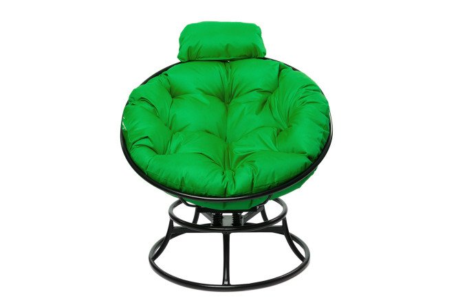 Изображение товара Кресло мини Папасан пружинка черный корпус зелёные элементы
