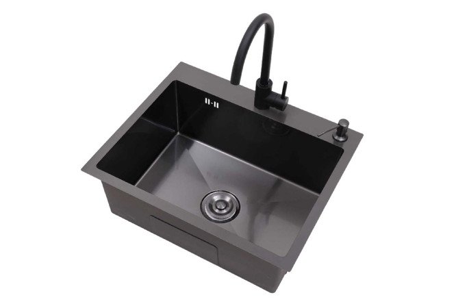 Изображение товара Врезная мойка ALCORA Milan с сифоном и диспенсером 58x48x22 см